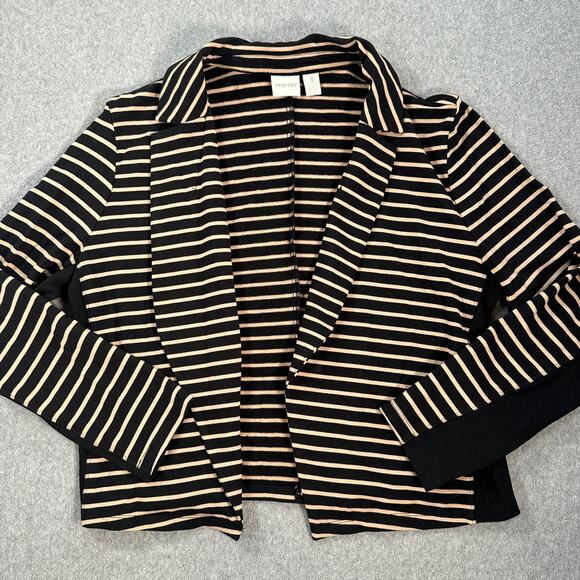 Zenergy By Chicos Open Front Jacket Black/Tan Stripe Women's Size 3/ X-Large - Picture 1 of 9